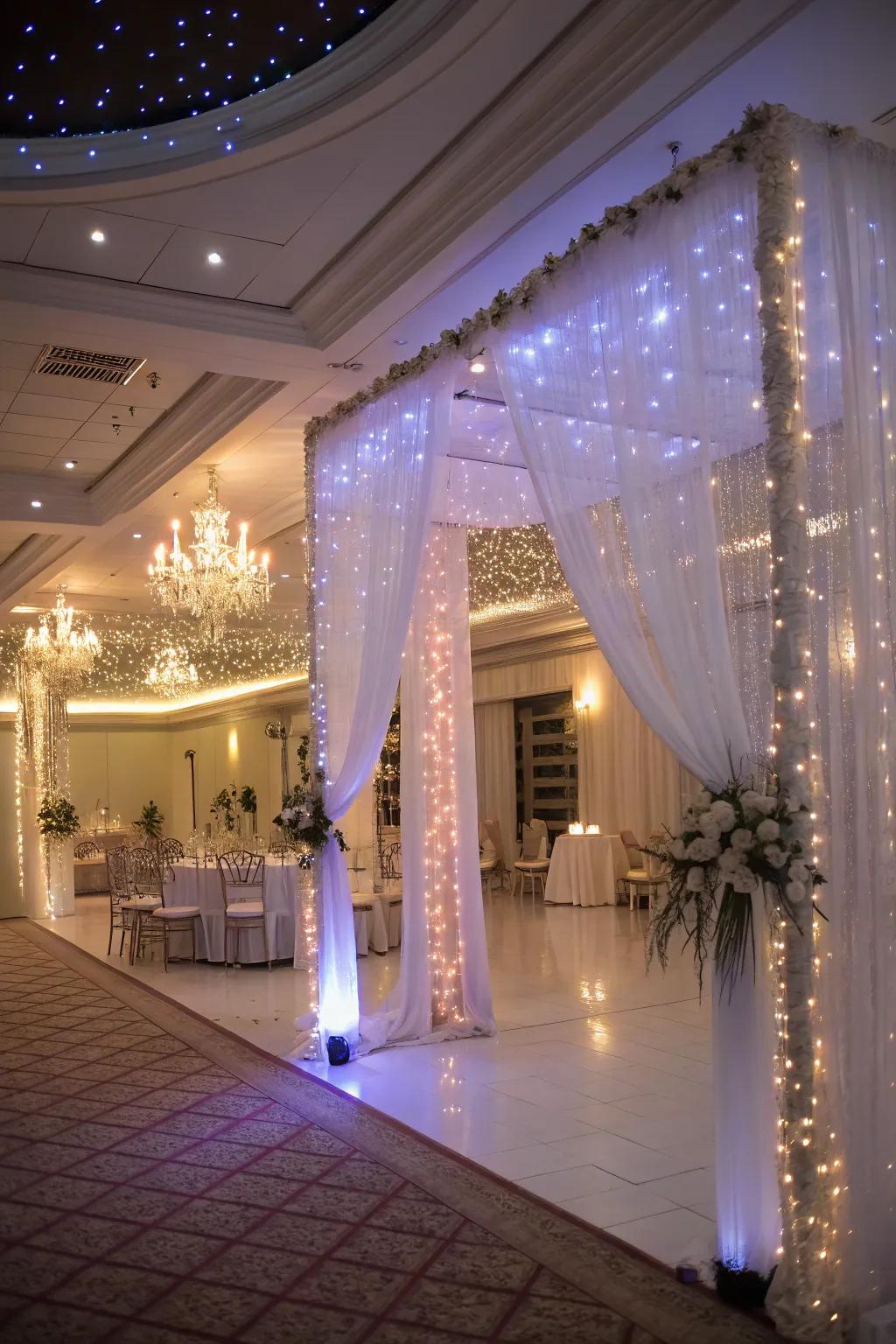 Fairy light curtains creating an elegant backdrop.
