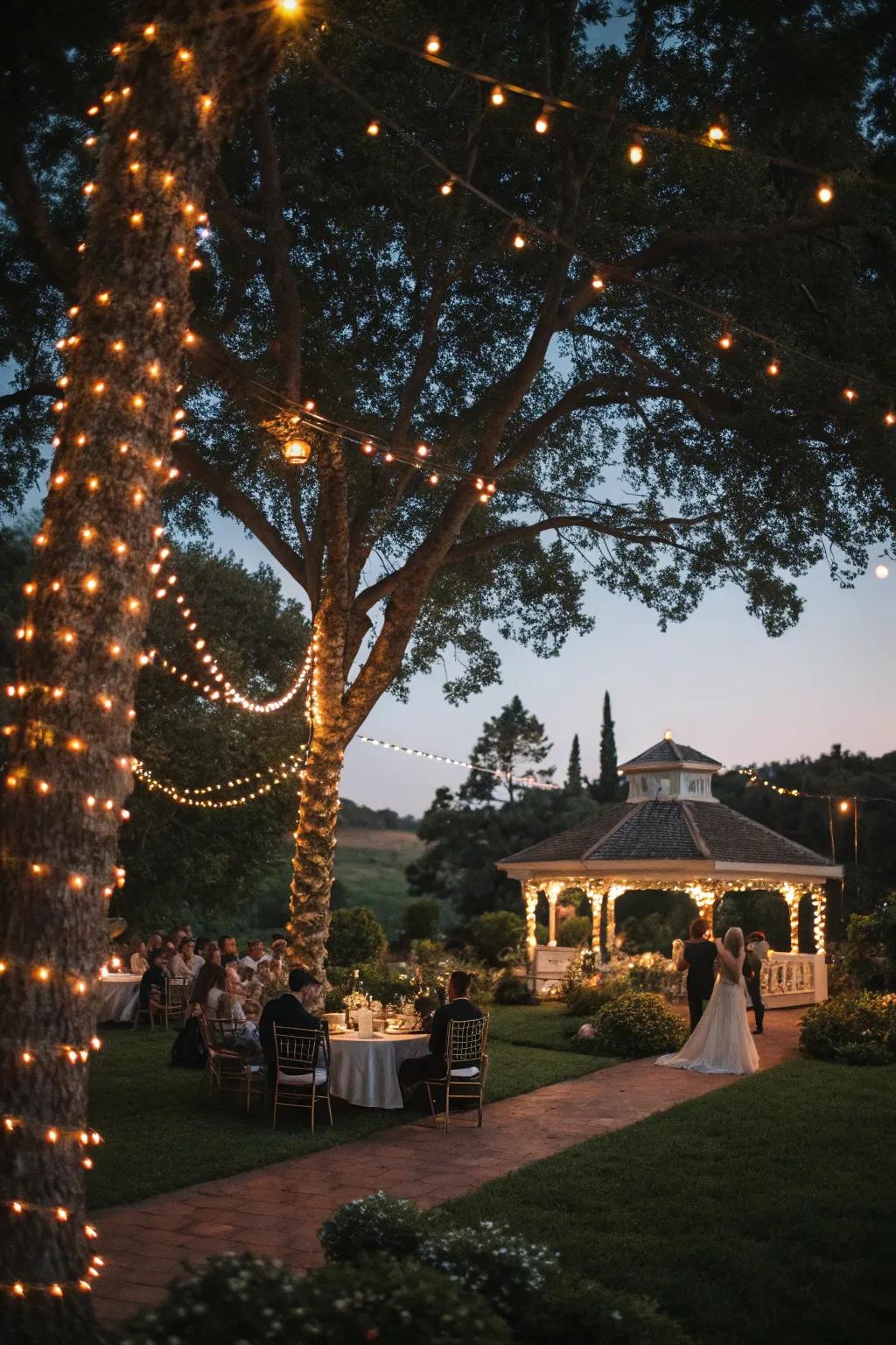 String lights creating a starry night effect.