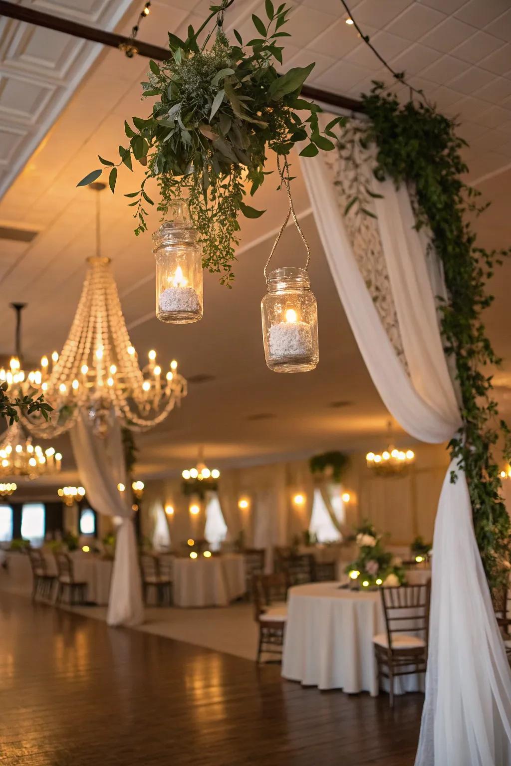 Mason jar lights adding rustic warmth.