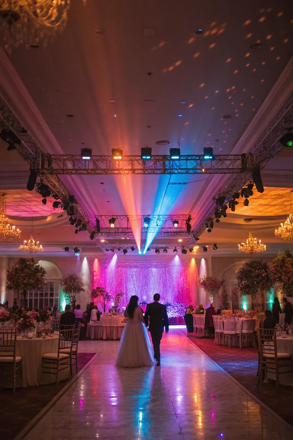 Color wash lighting adding energy and vibrancy.