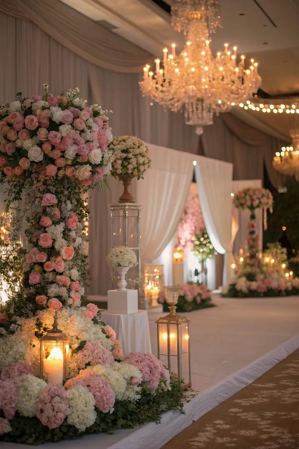 Floral arrangements enhanced with lighting for a vibrant look.