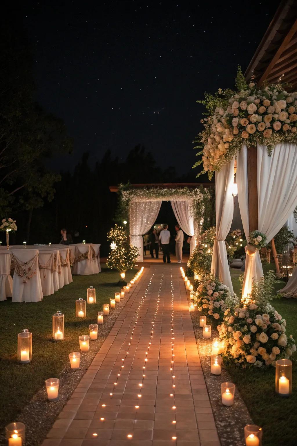 Pathway lights creating a magical guide for guests.