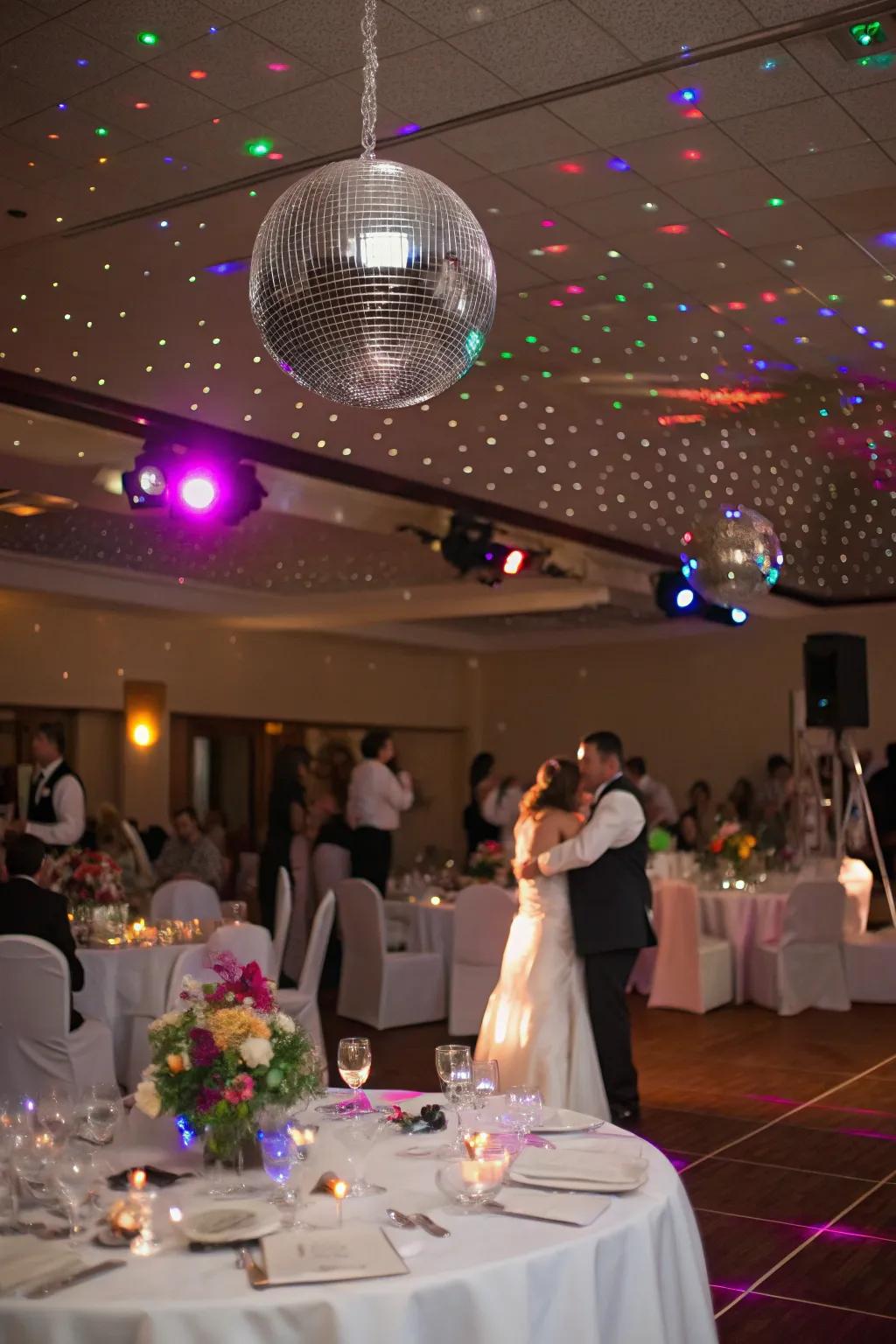 Disco ball adding retro excitement to the dance floor.