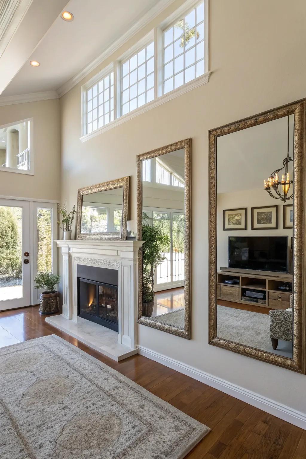 Mirrors amplify light and create a sense of spaciousness.