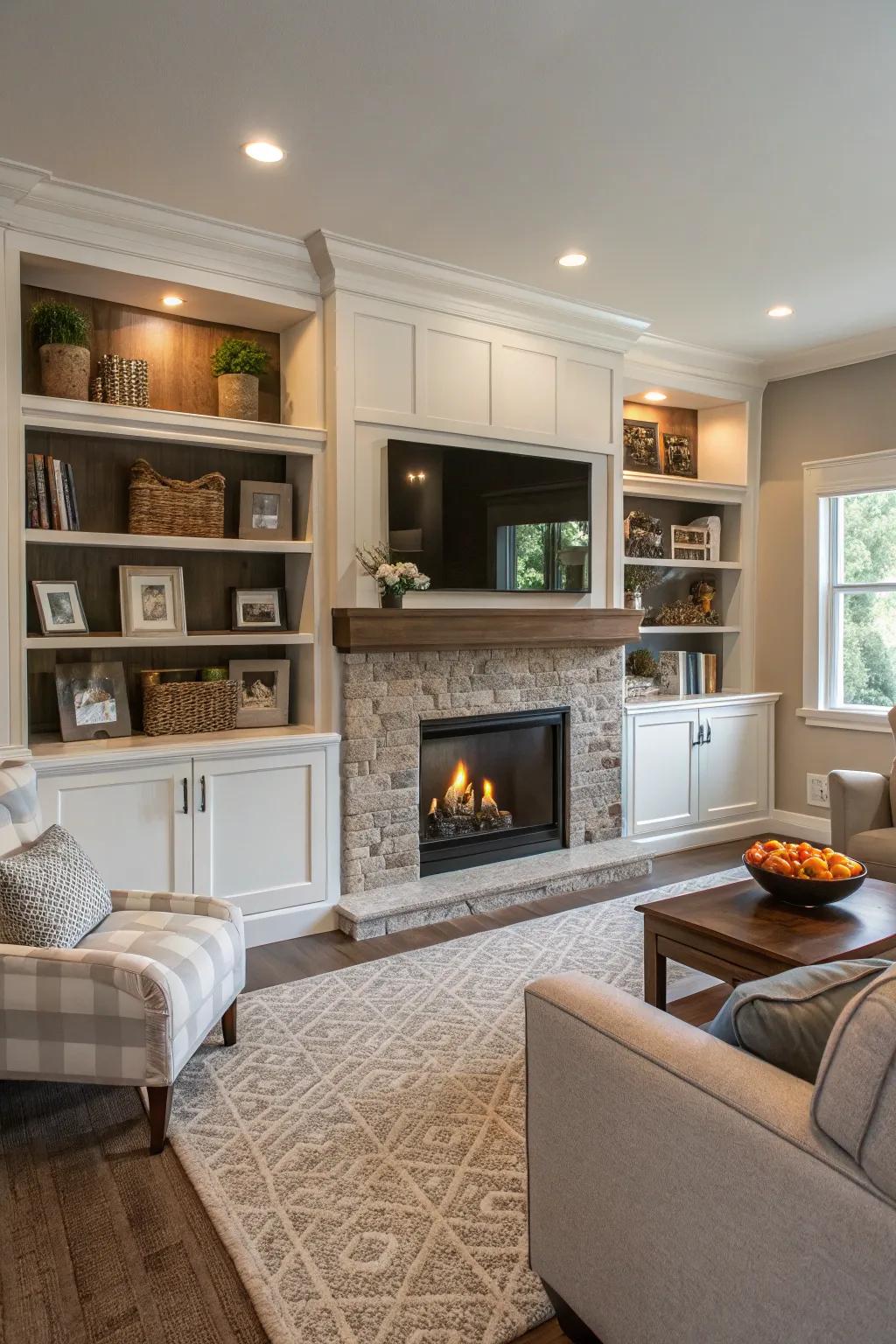 Built-in storage solutions keep your living area neat and stylish.