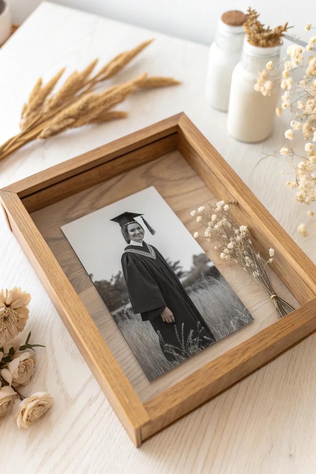 Preserve your proud moments with a timeless shadow box featuring graduation photos.