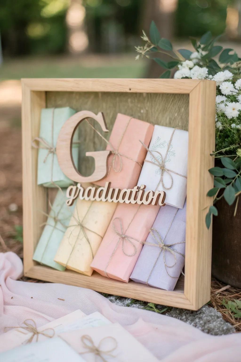Create a touching tribute with a shadow box filled with meaningful letters.
