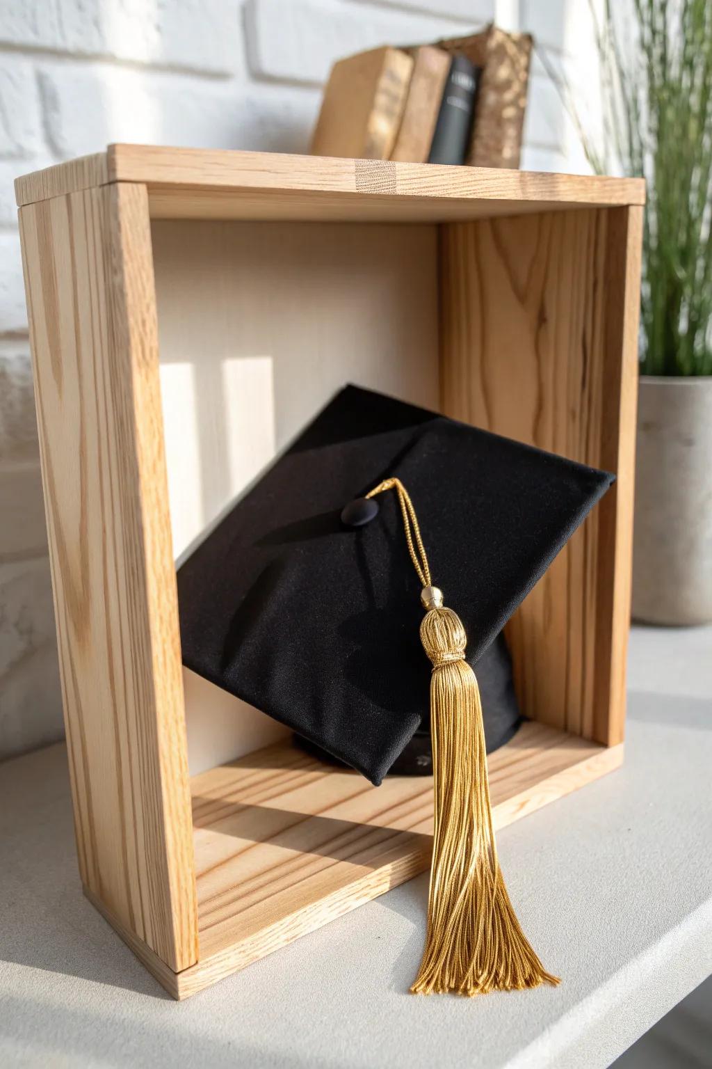 Elegantly display your graduation cap and tassel in a minimalist shadow box.