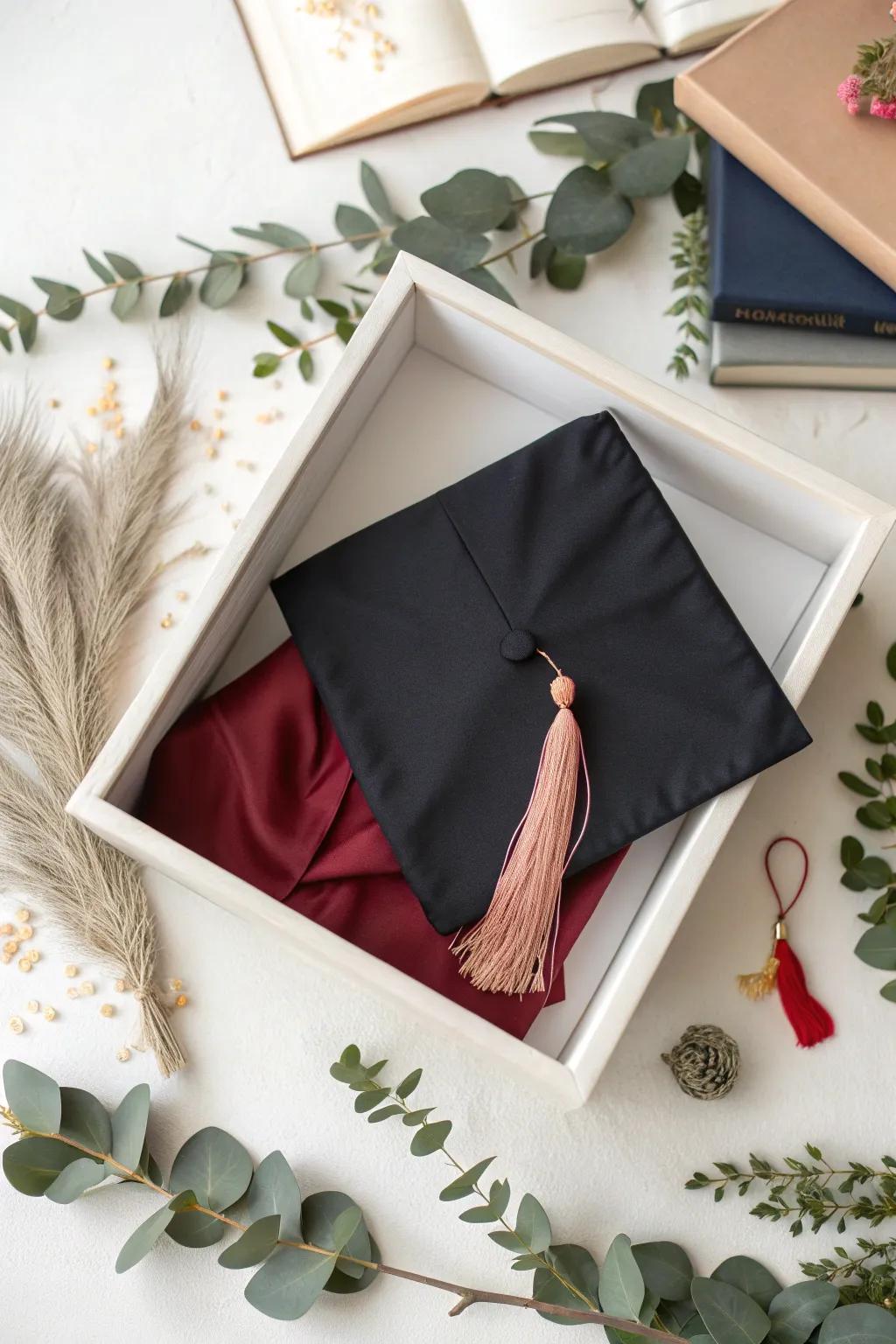 Preserve a piece of your graduation gown with a stylish shadow box keepsake.