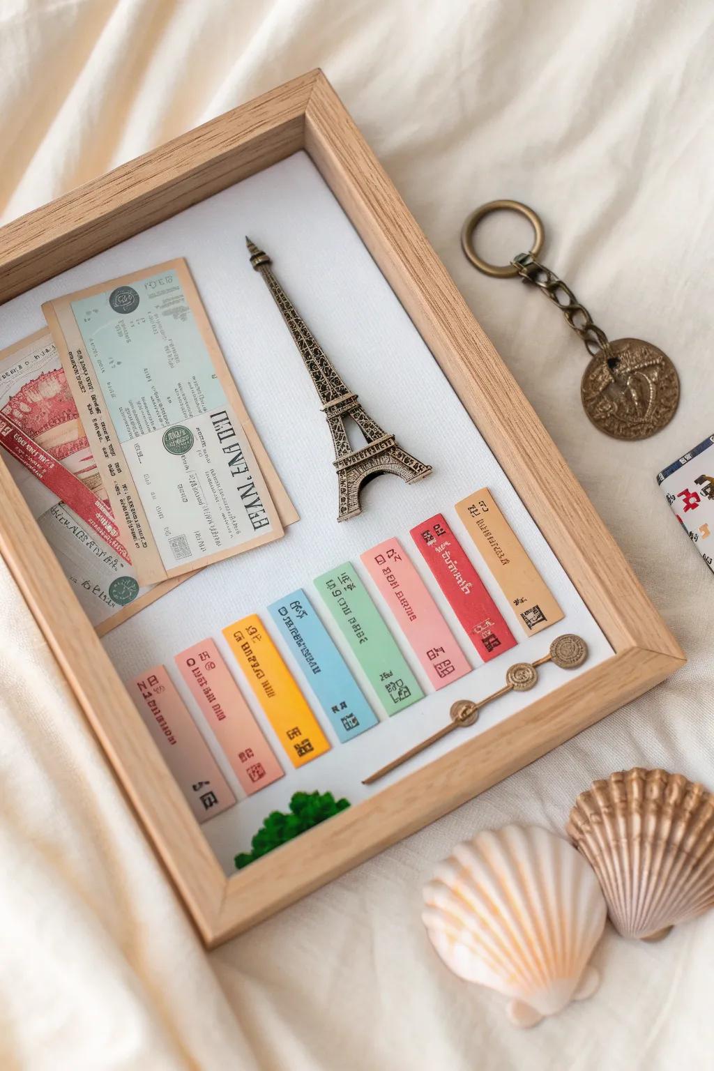 Commemorate your educational travels with a shadow box filled with meaningful tokens.