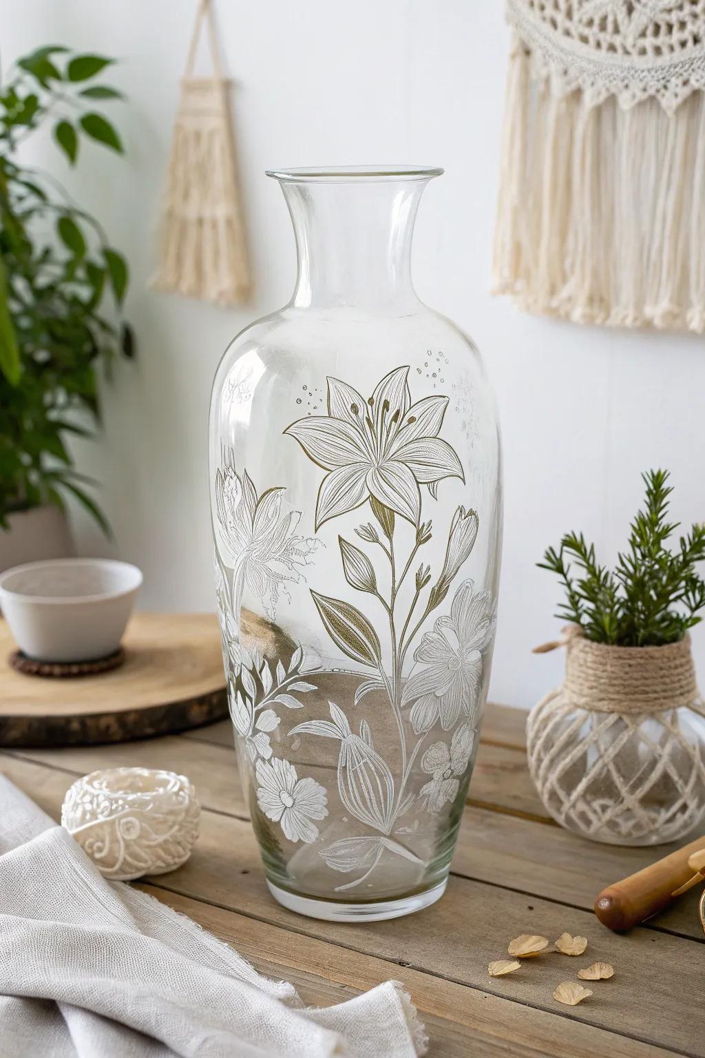 Add timeless floral elegance to your vases with delicate etched designs.