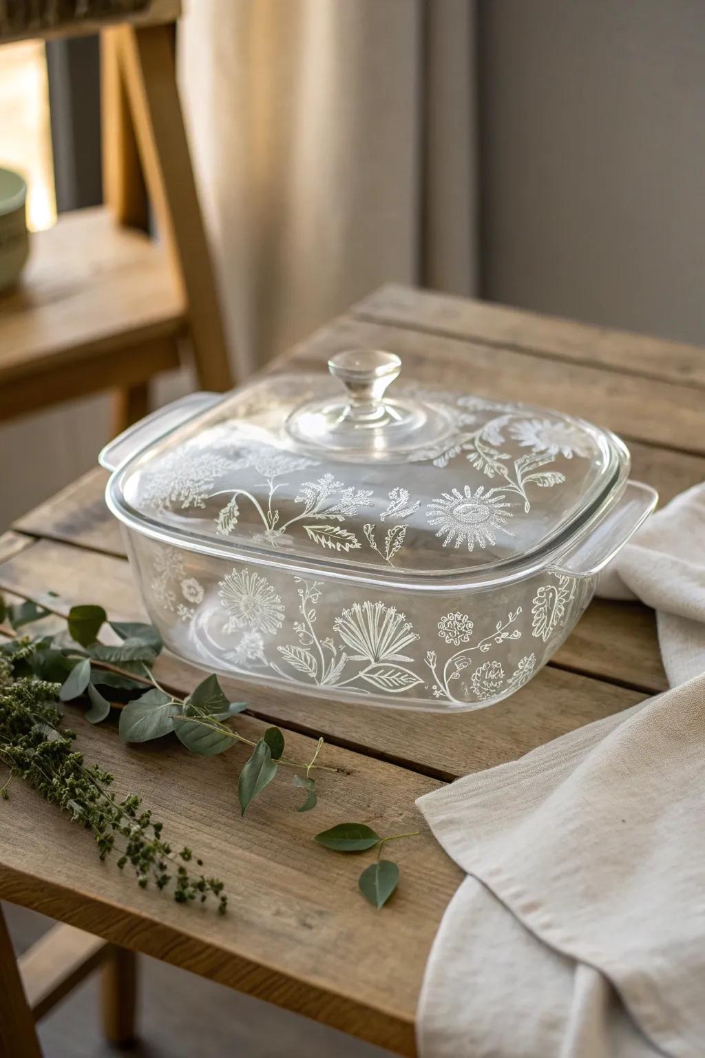 Make your potluck dishes unmistakable with custom etched casserole dishes.