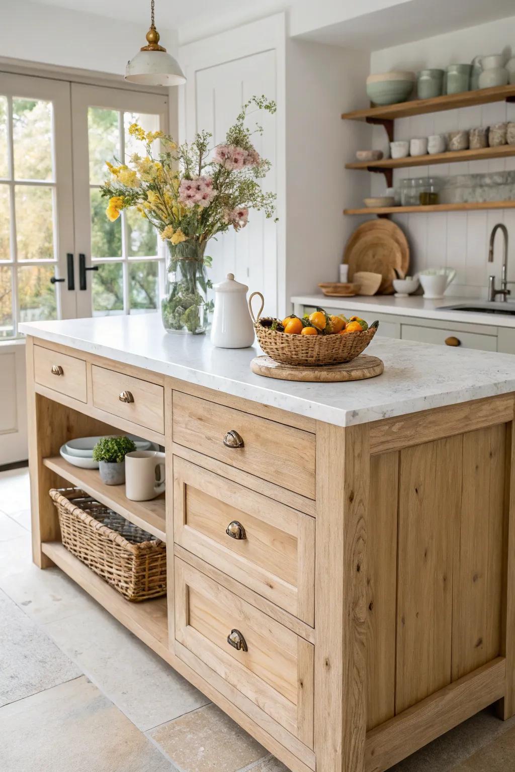 Old dresser converted into a stylish and practical kitchen island.