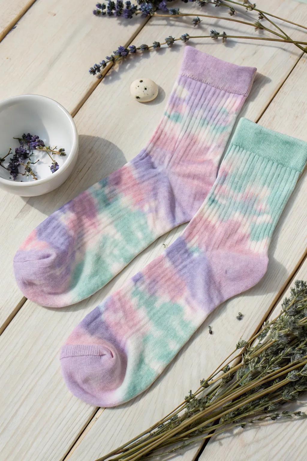 Step up your sock game with colorful tie dye patterns that combine comfort and fun.