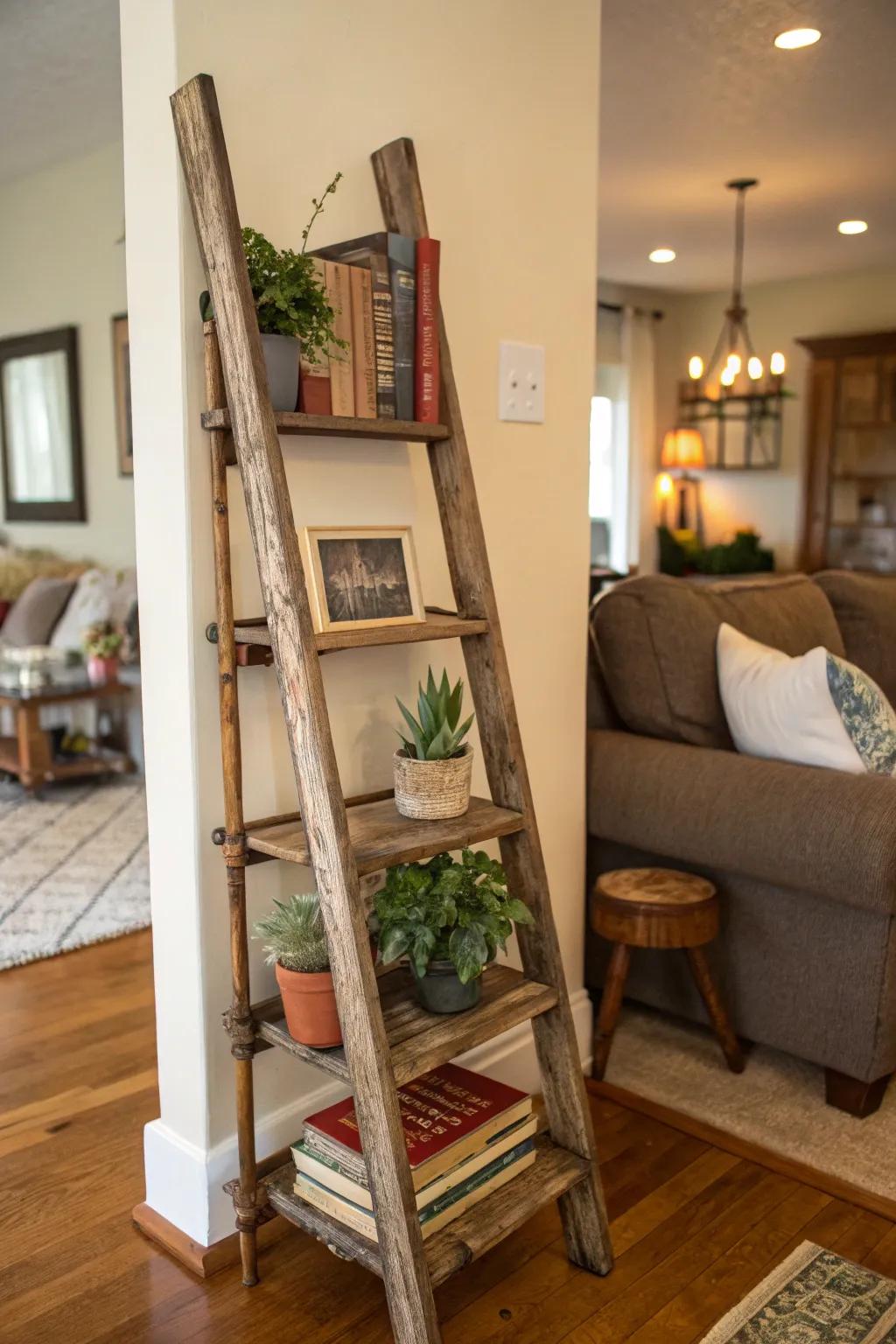 Add rustic charm by converting ladders into display racks.