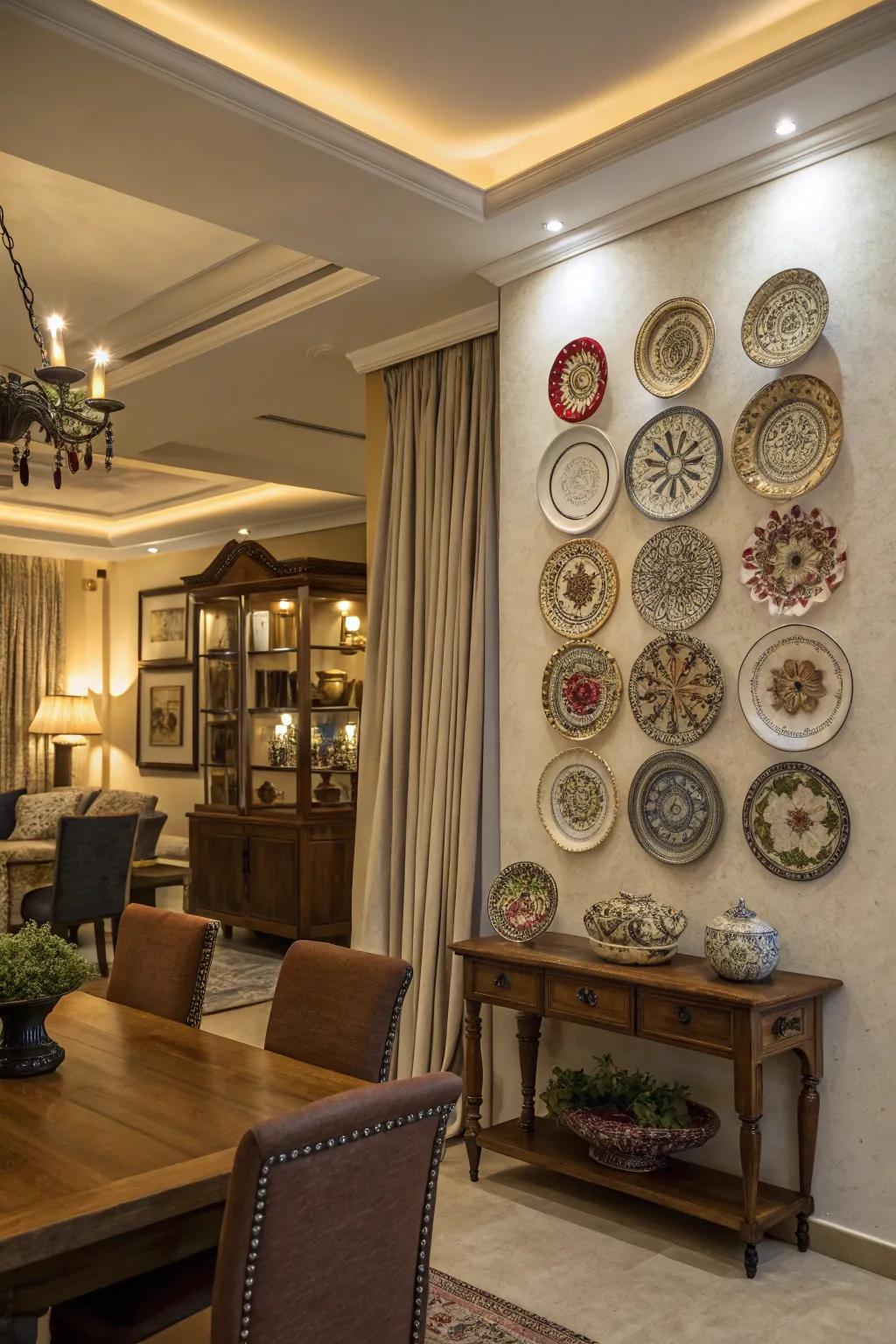 Create a stunning feature wall using collectible plates.