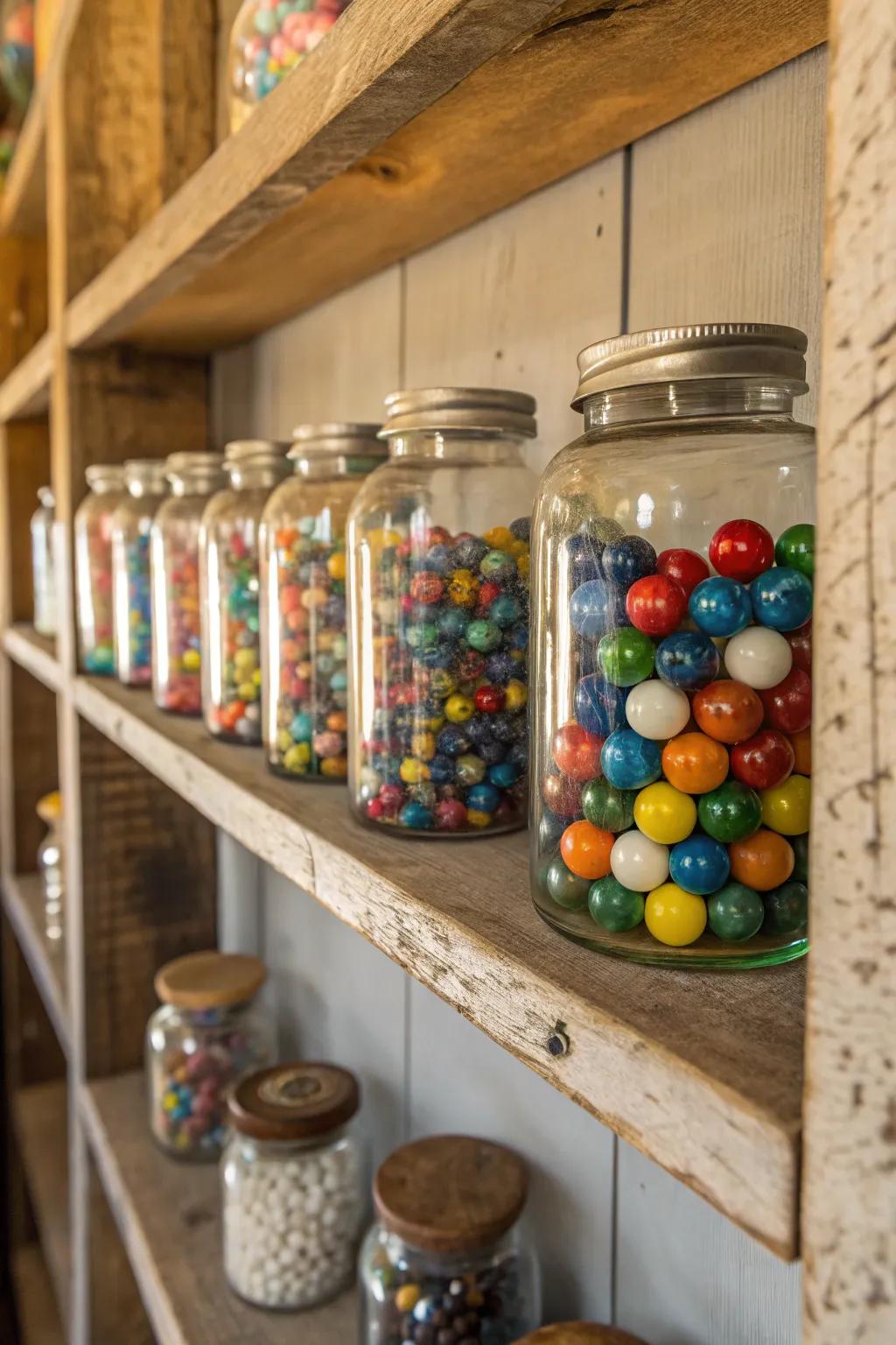 Organize and display small collectibles stylishly with apothecary jars.