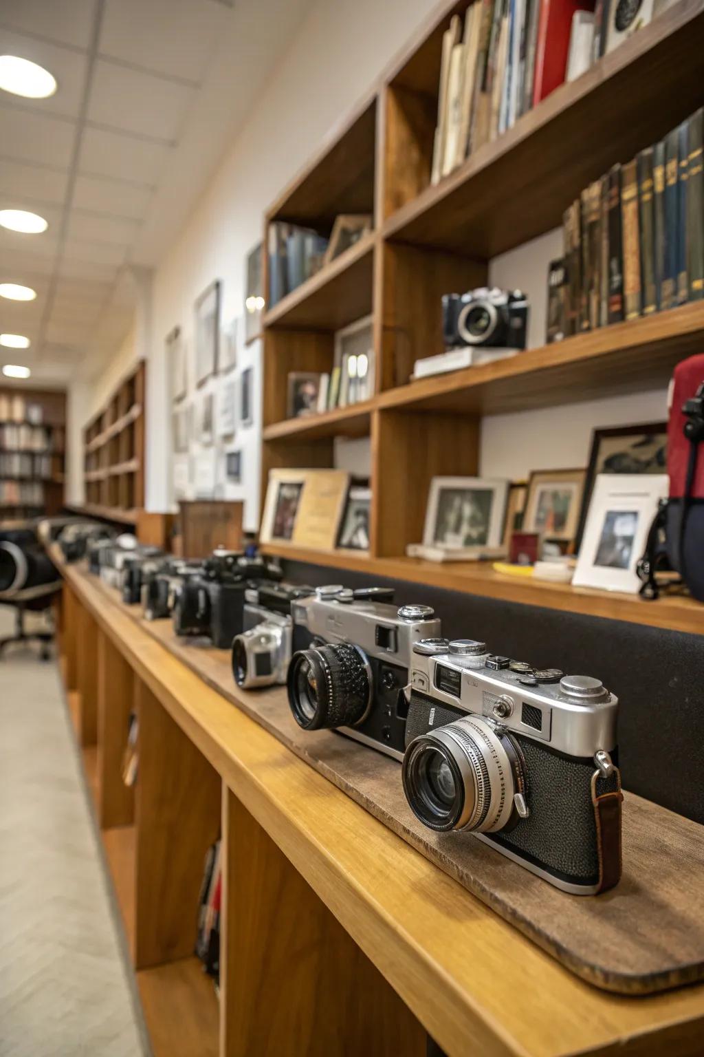 Create harmony with themed shelf arrangements.
