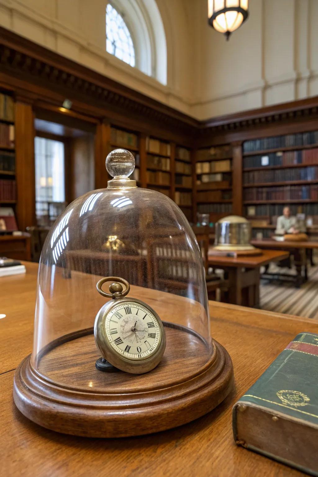 Add museum-quality elegance with glass dome displays.