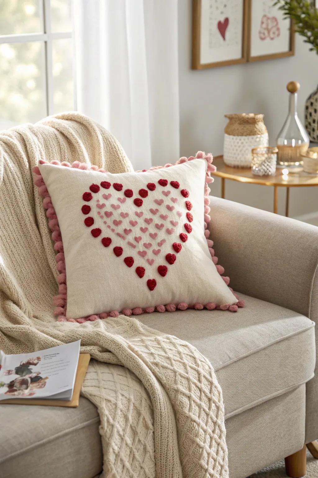 Pom pom pillow adds a fun, cozy accent to seating areas.