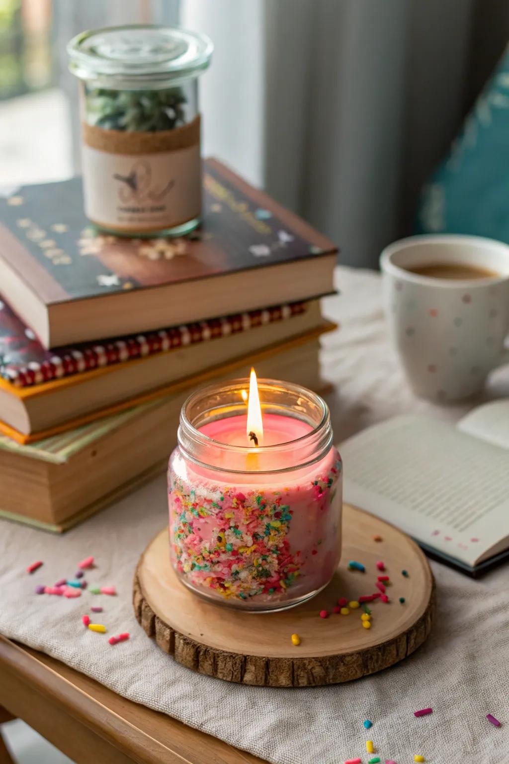 Sprinkles candle adds a whimsical accent to your decor.