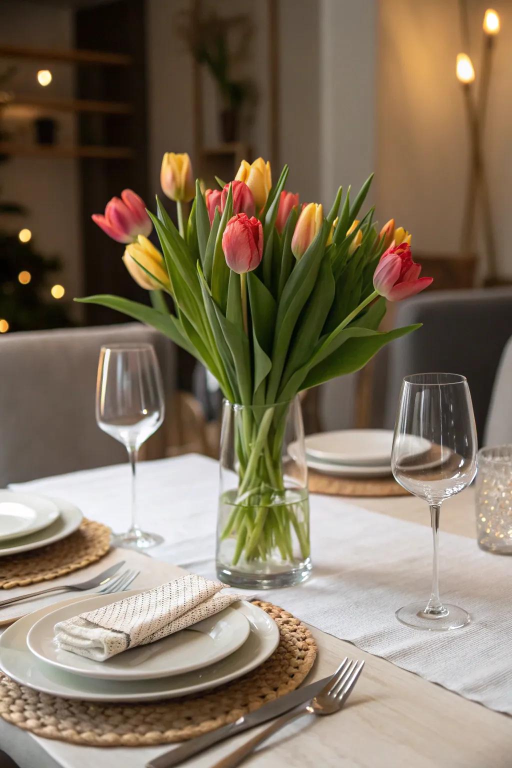 Tulip centerpiece adds timeless elegance to your table.
