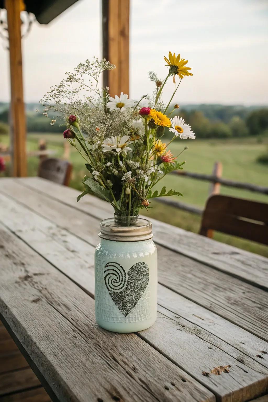 Thumbprint heart mason jar creates a meaningful keepsake.