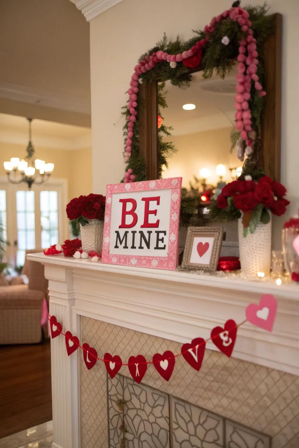 'Be Mine' signs add classic Valentine's charm.