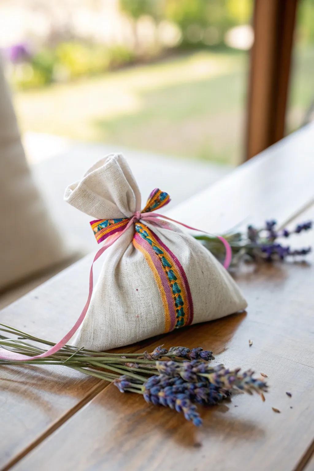 Lavender sachets adorned with colorful ribbons to complement any room's decor.