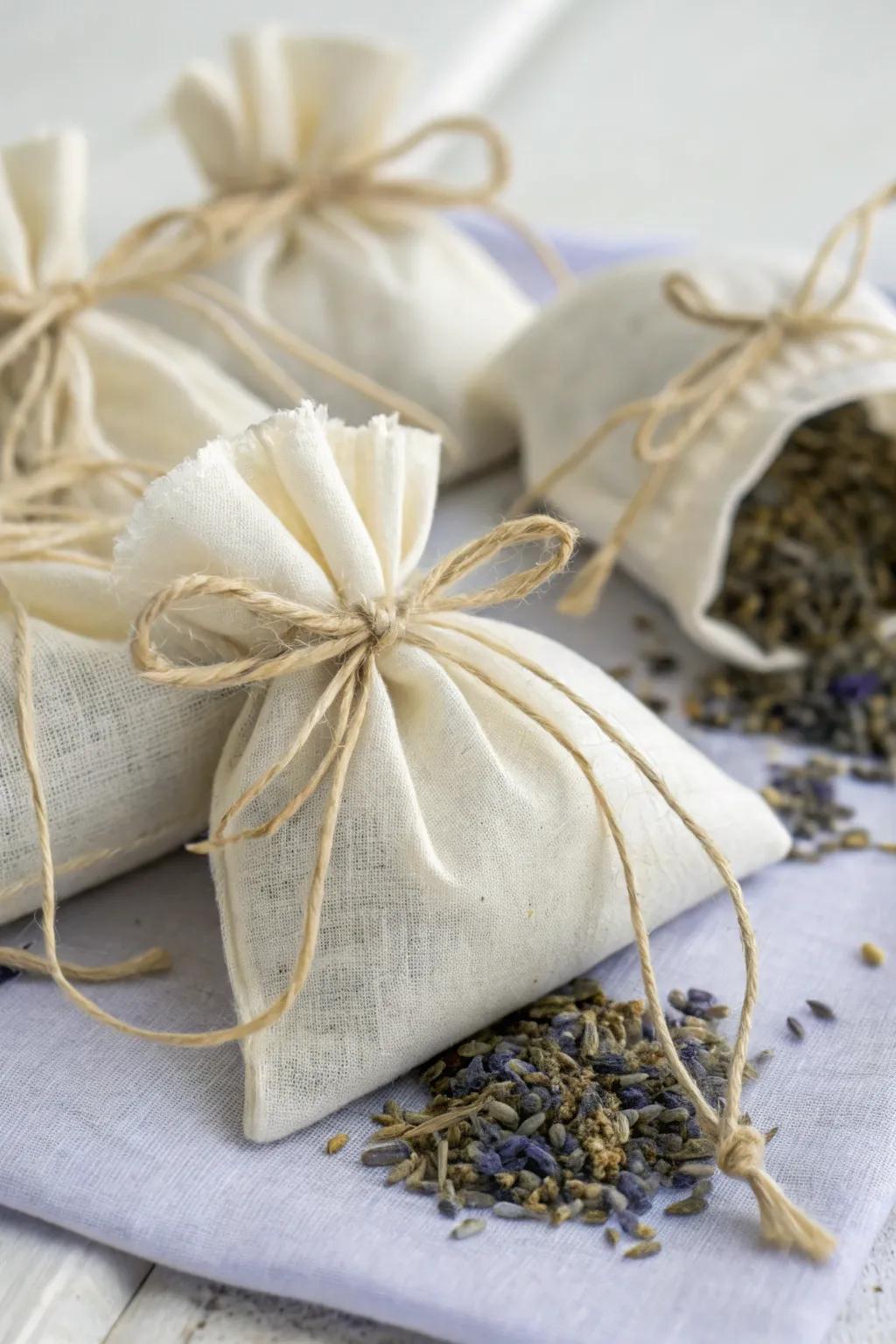 A bundle of small lavender sachets, ideal as a charming handmade gift.