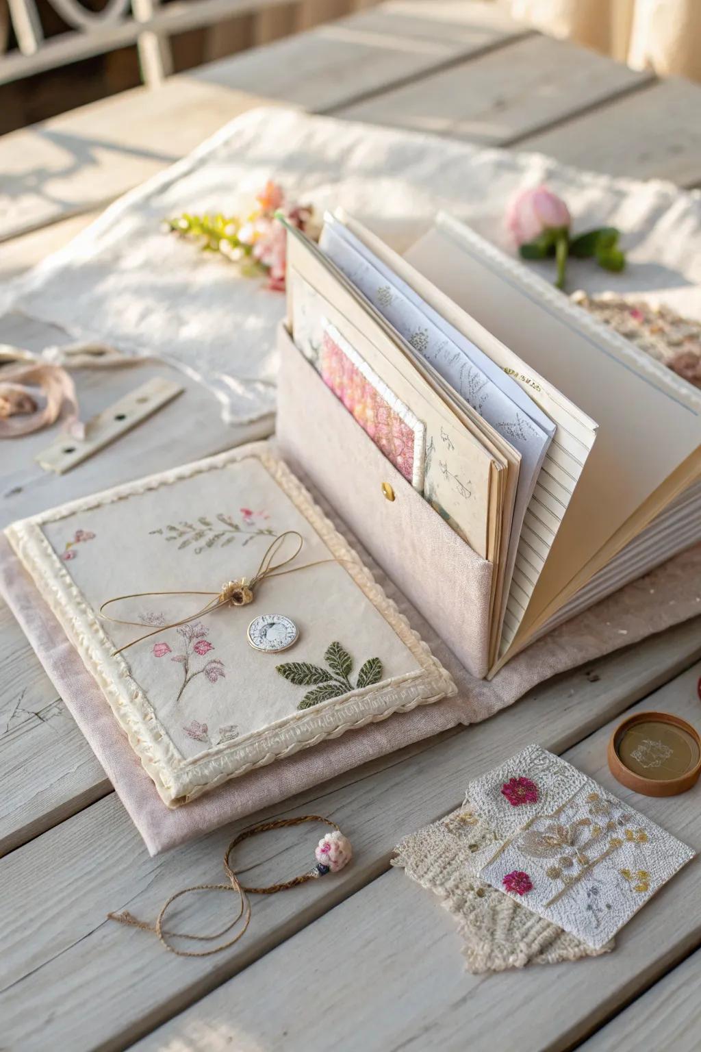 Elevate your memory book with mixed media elements, combining textures and materials for visual interest.