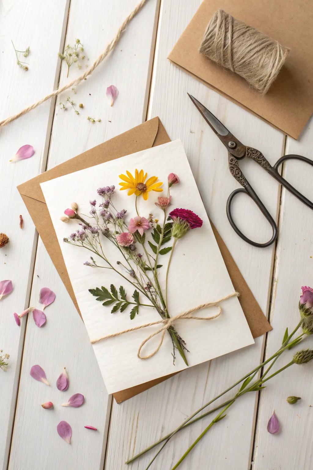 Capture nature's beauty with pressed flower embellishments.
