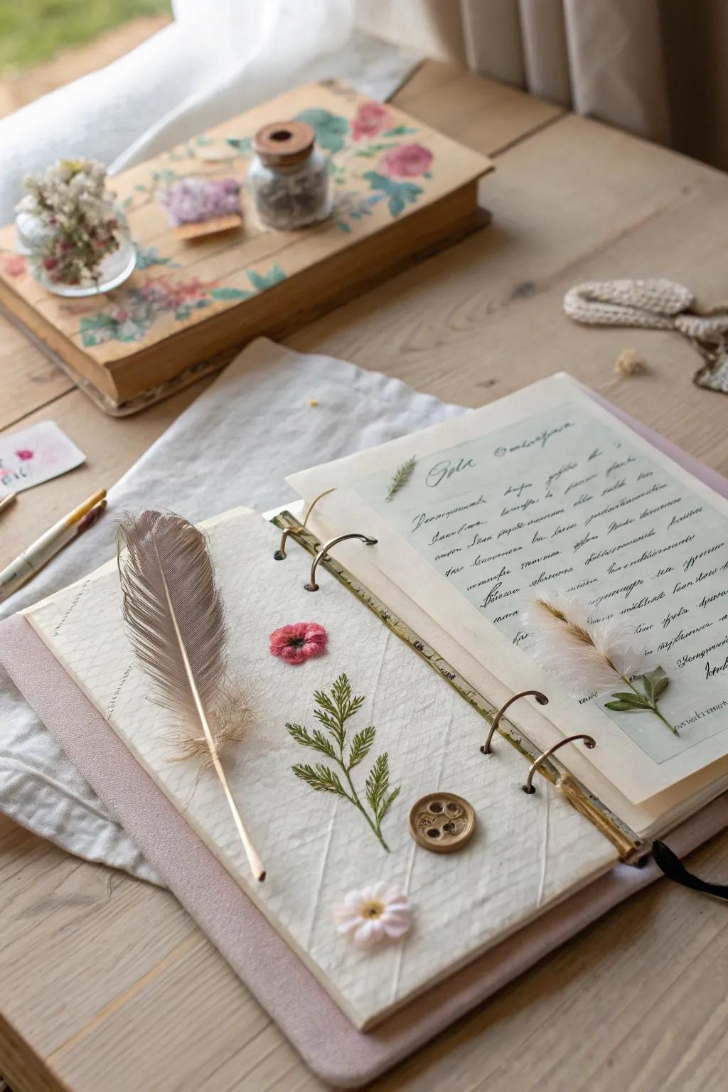 Experience the fusion of textures and tranquility through mixed media journaling.