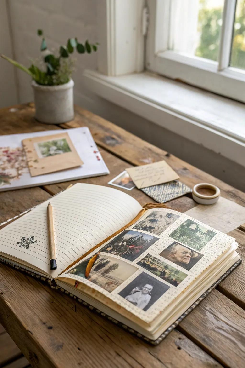 Express your narrative through a collage journal where every element has meaning.