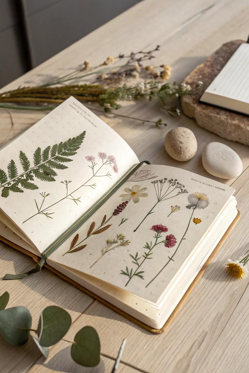Create a peaceful journal space inspired by the beauty of nature.
