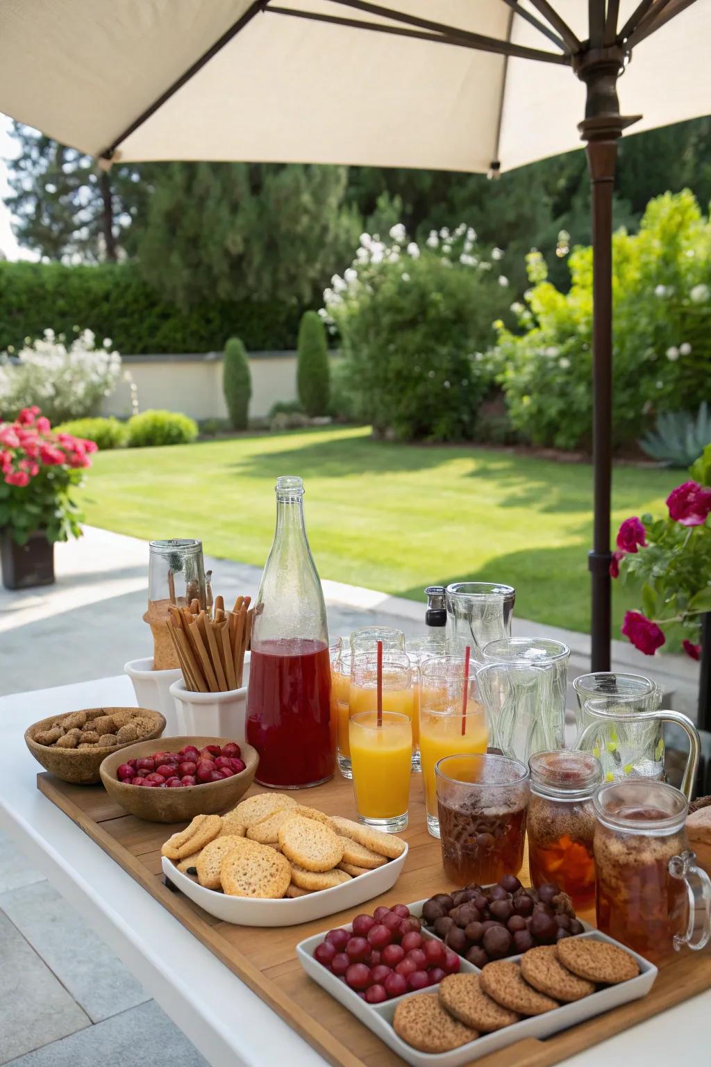 Outdoor drink table on a patio, perfect for summer entertaining.