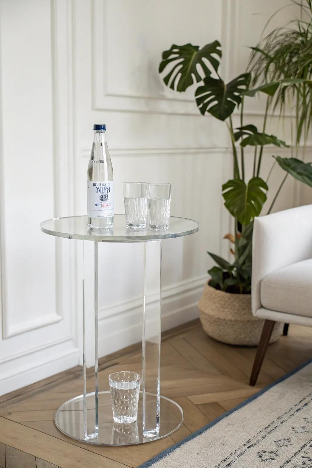Acrylic drink table adding modern sophistication to a room.