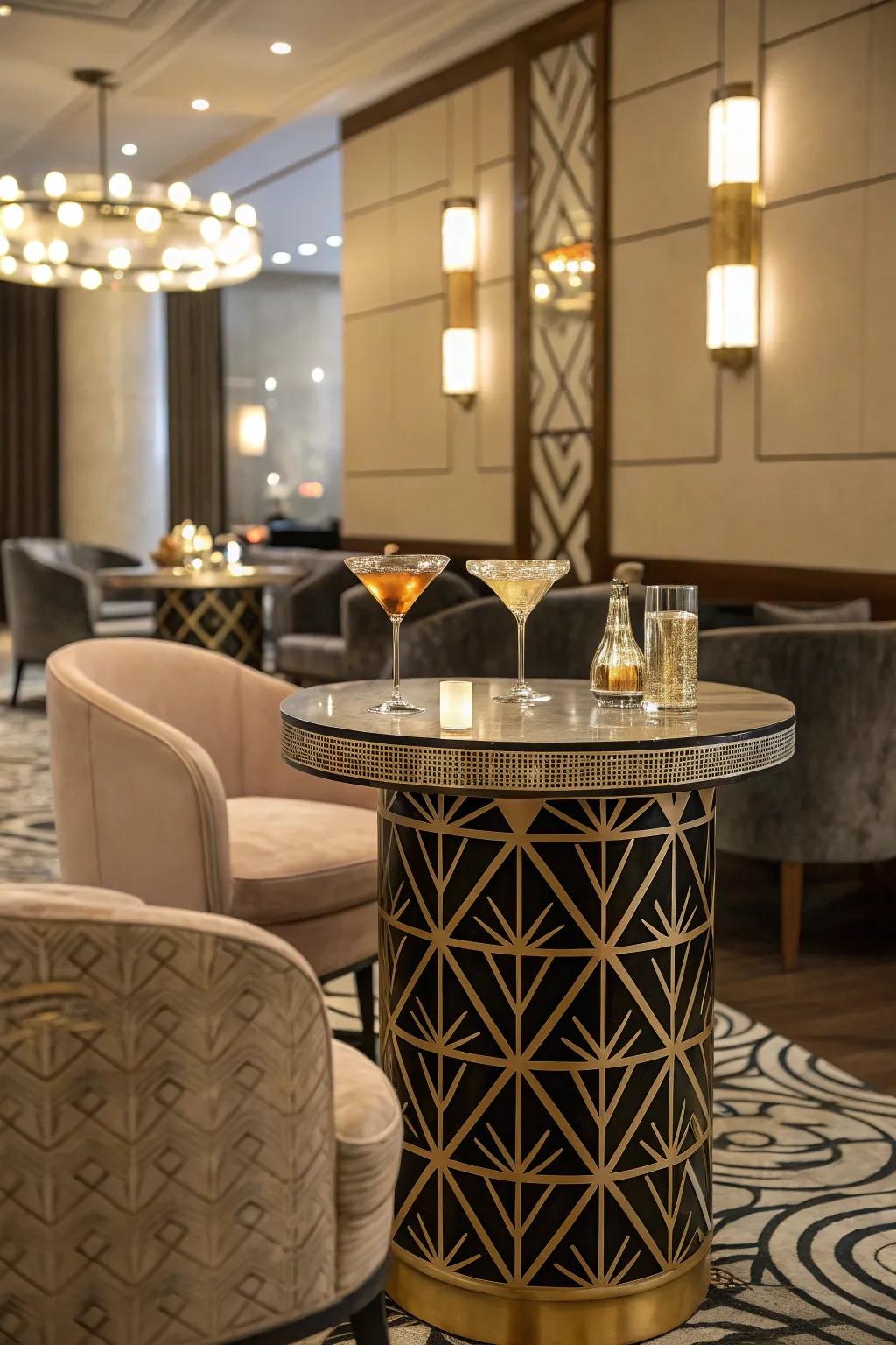 Art Deco drink table adding elegance to a retro lounge.
