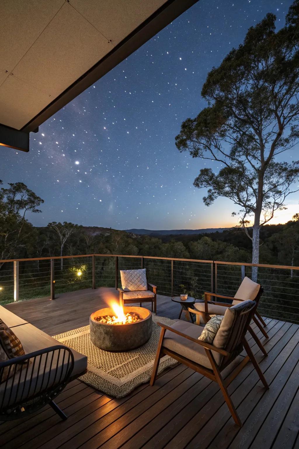 Cozy deck with a fire pit