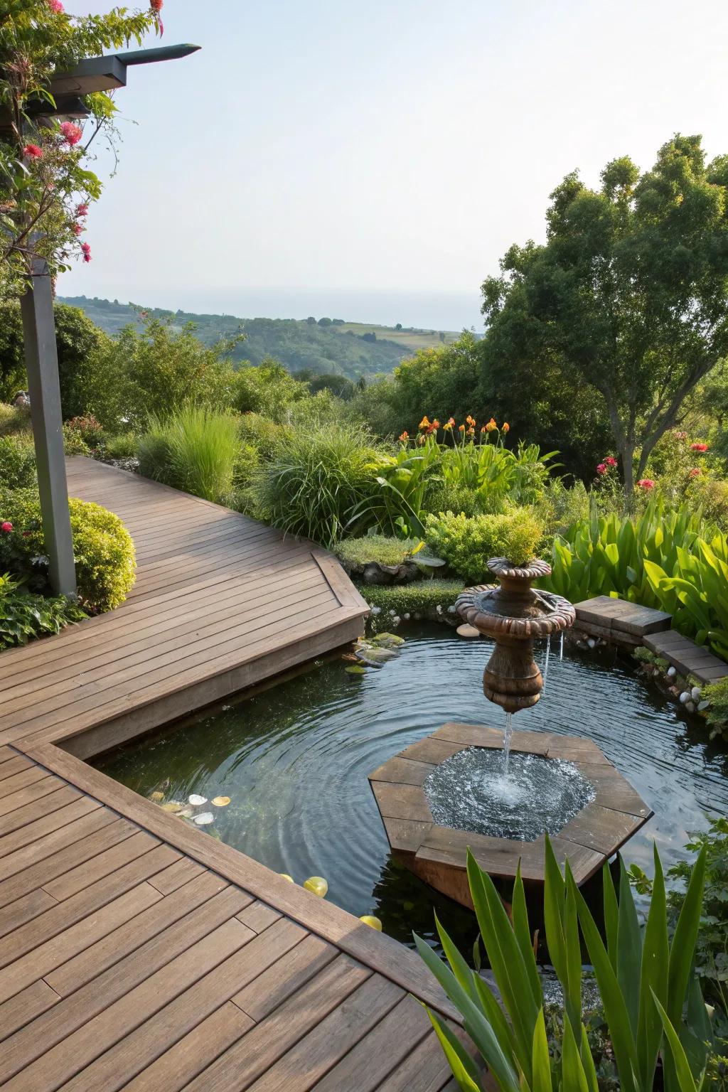 Deck with tranquil water feature