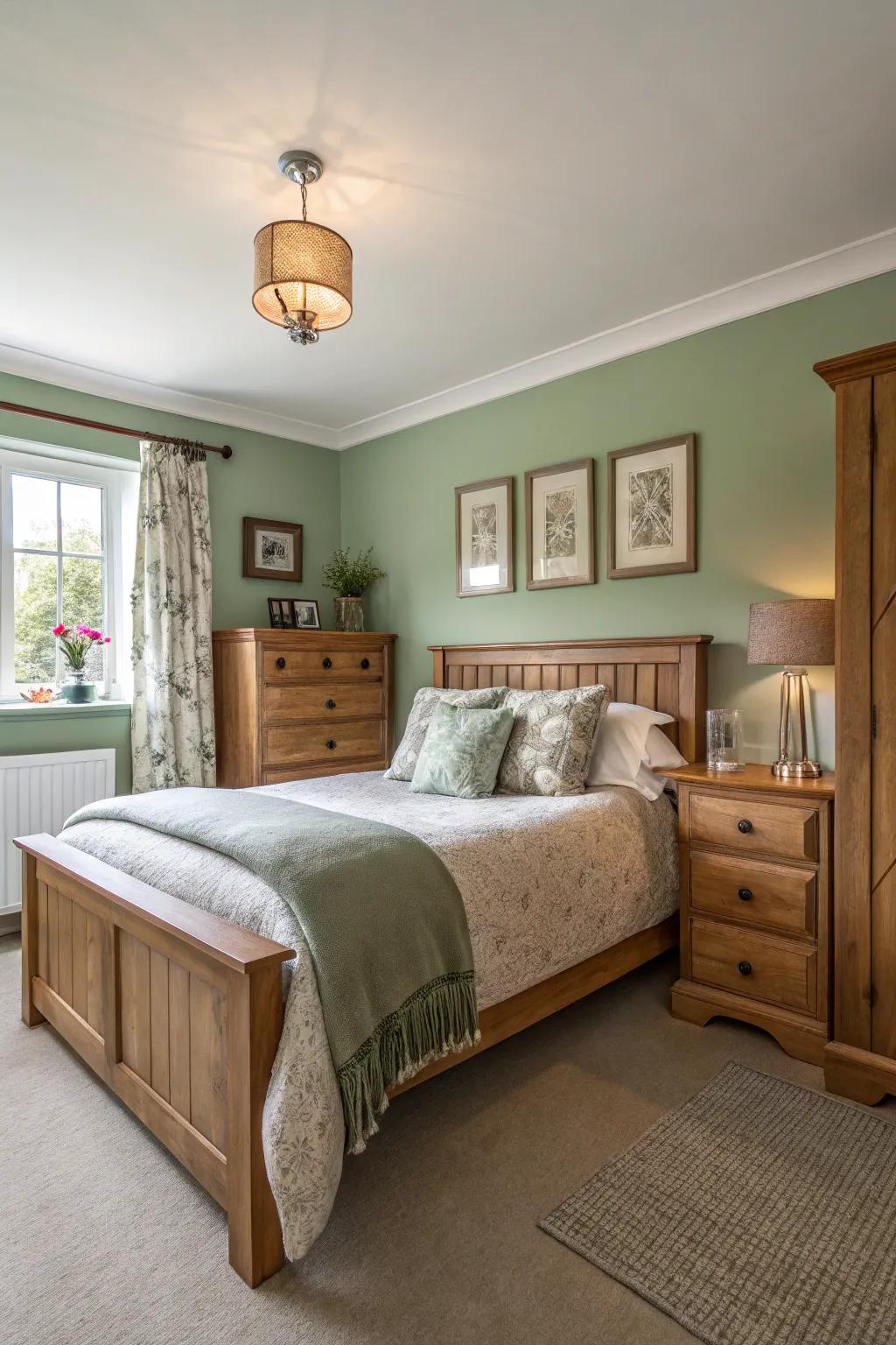 Sage green creates a calming and natural ambiance.