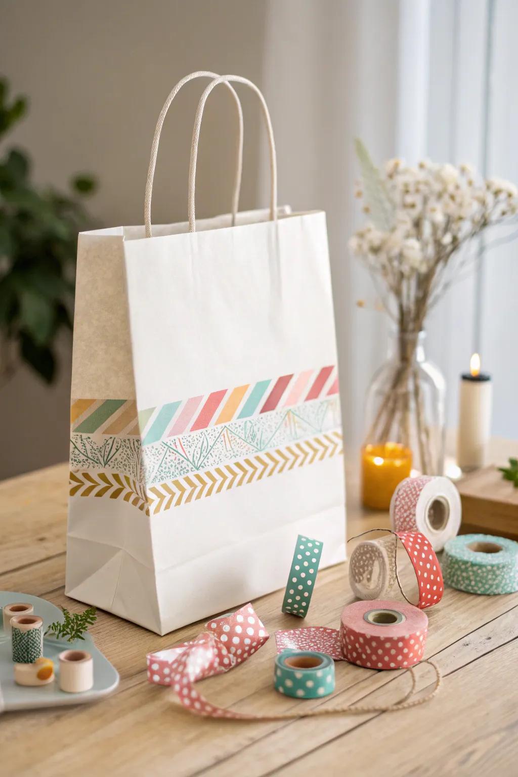 Creative use of washi tape on gift bags.