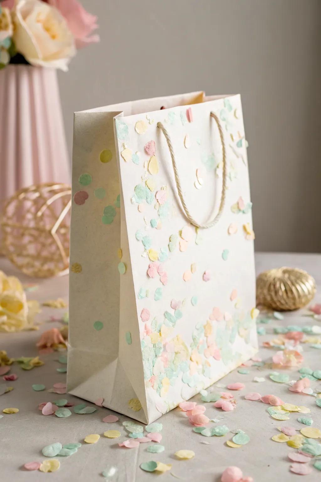 Eco-friendly confetti sprinkled on gift bags.