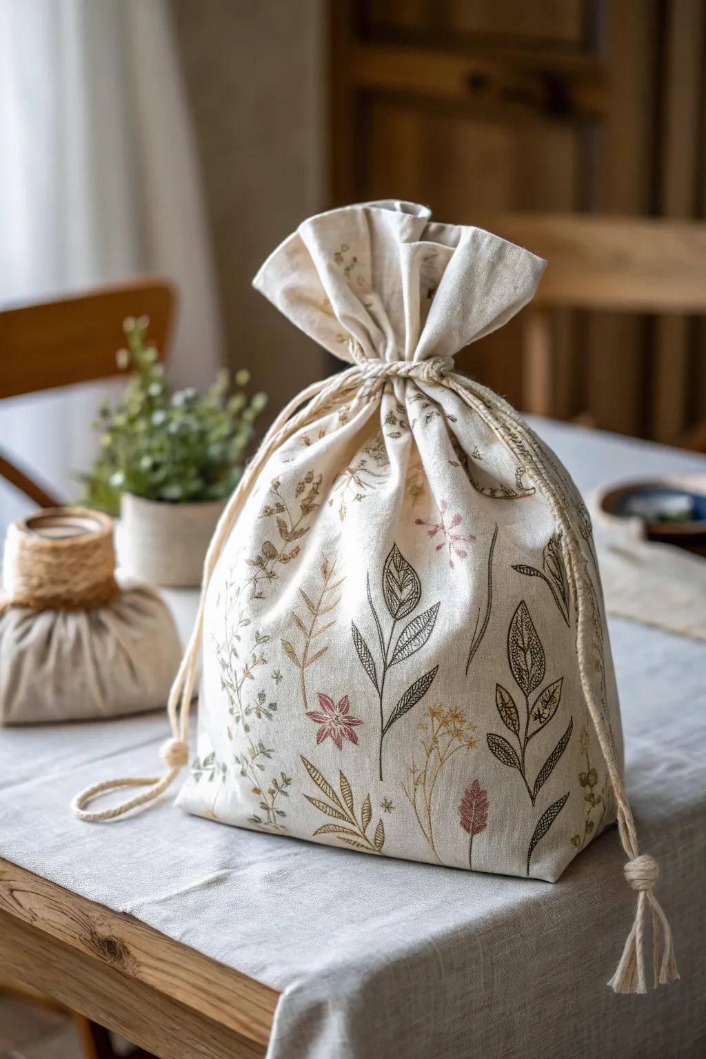 Eco-friendly fabric gift bags for sustainable wrapping.
