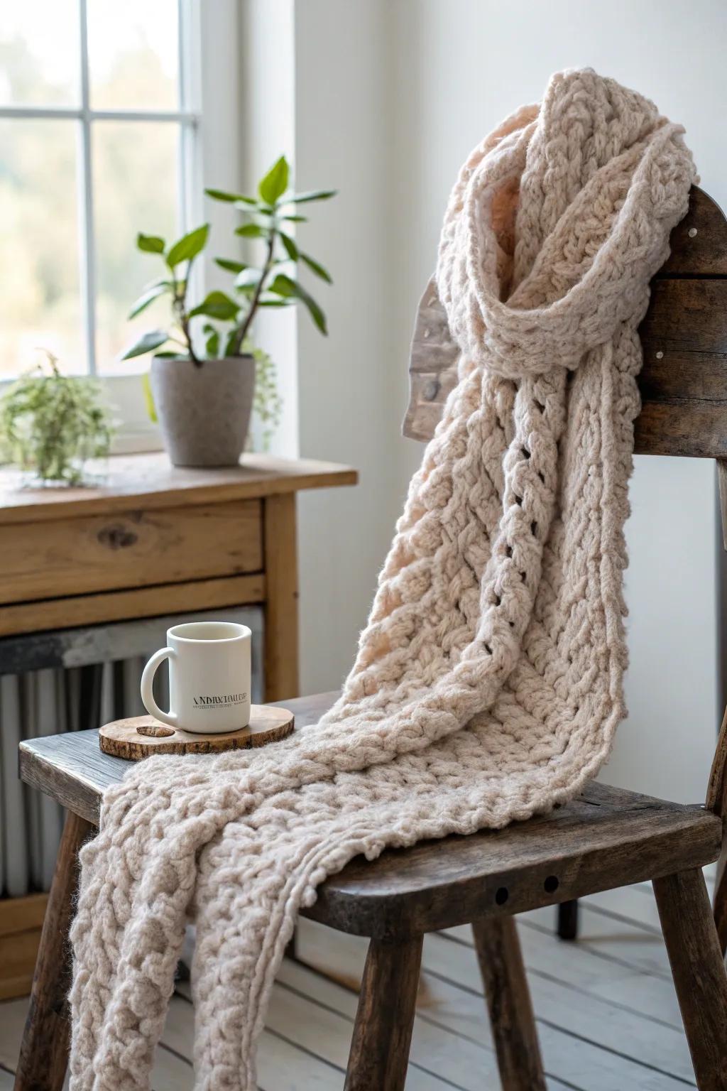 Wrap mom in warmth with a hand-knit scarf, blending comfort and style.