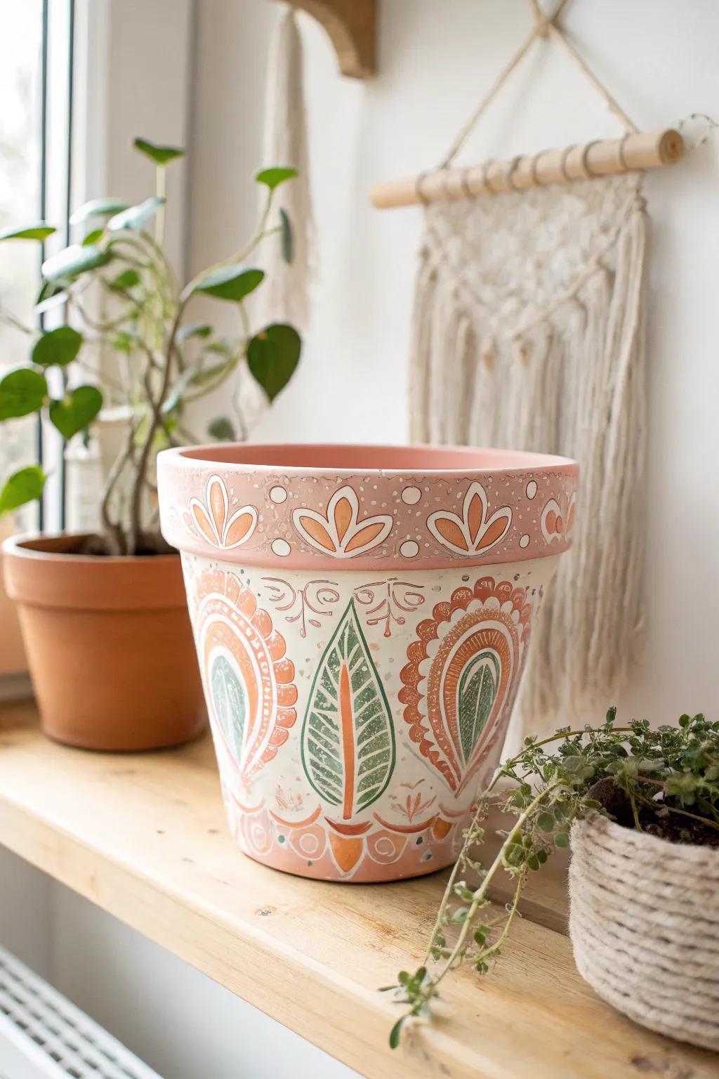Brighten mom's windowsill with colorful hand-painted terracotta planters.