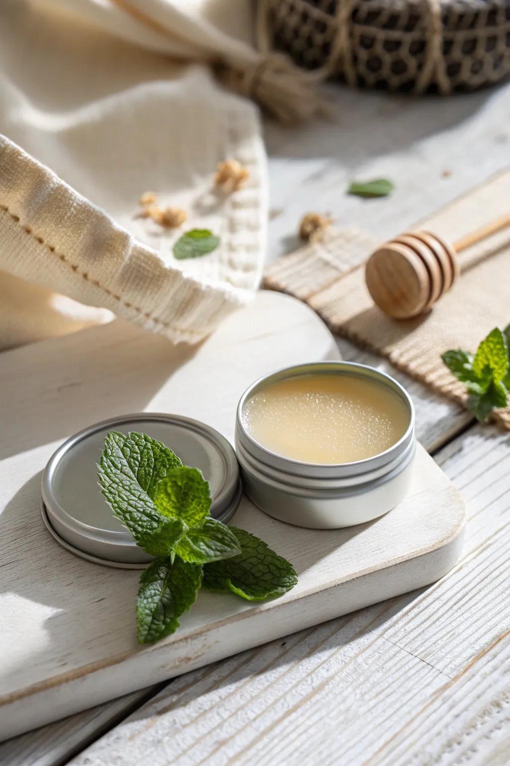 Create a soothing homemade lip balm with natural ingredients like mint and honey.
