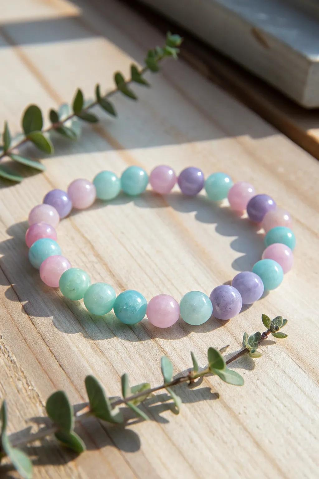 Delight in the gentle elegance of pastel bead bracelets.