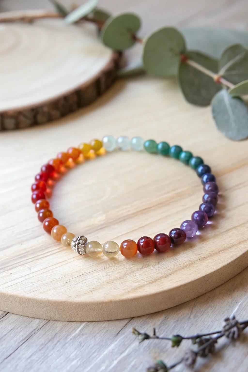 Celebrate vibrancy with a rainbow-hued bead bracelet.