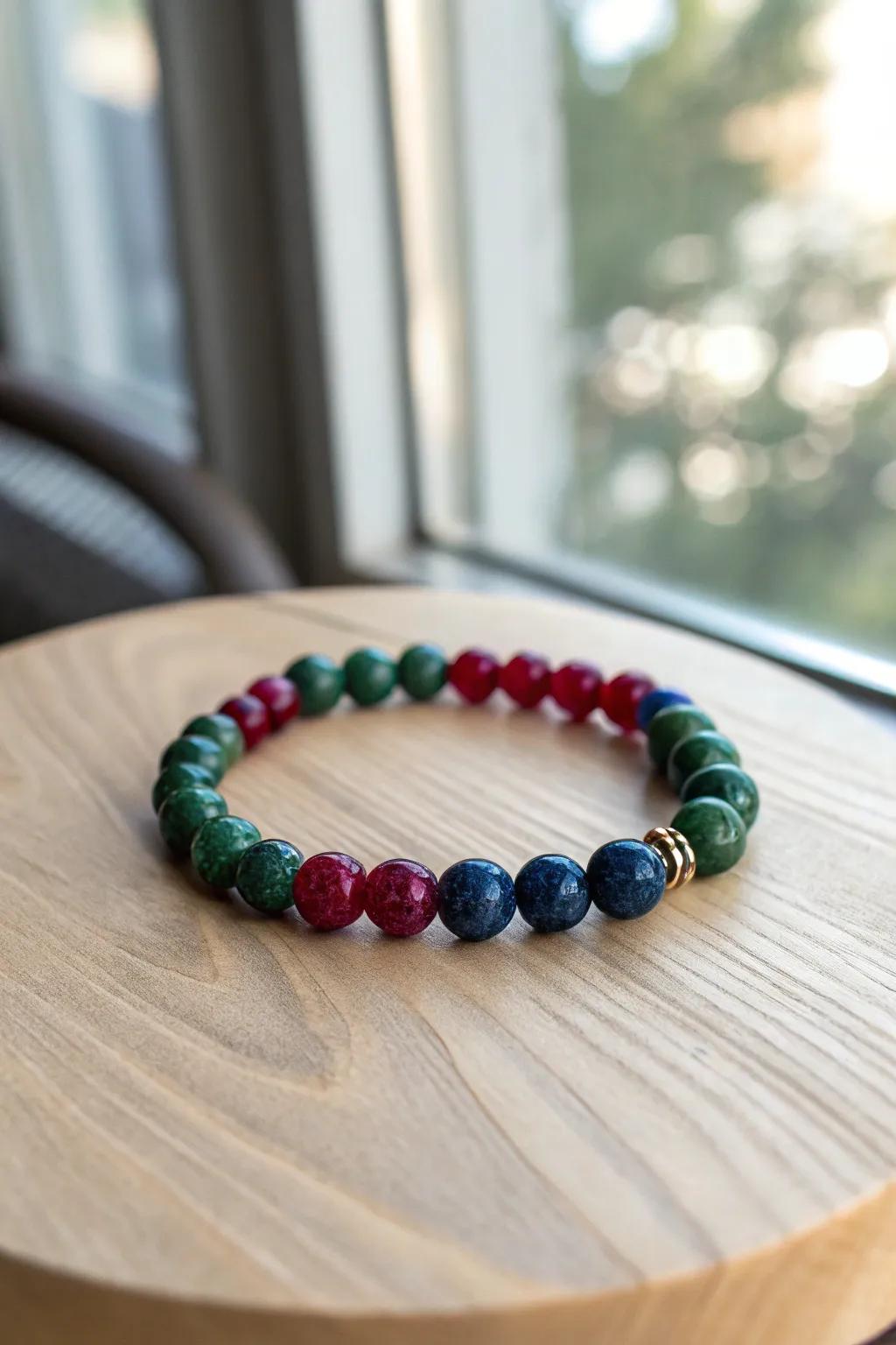 Rich jewel-toned bead bracelet perfect for elegant evening wear.